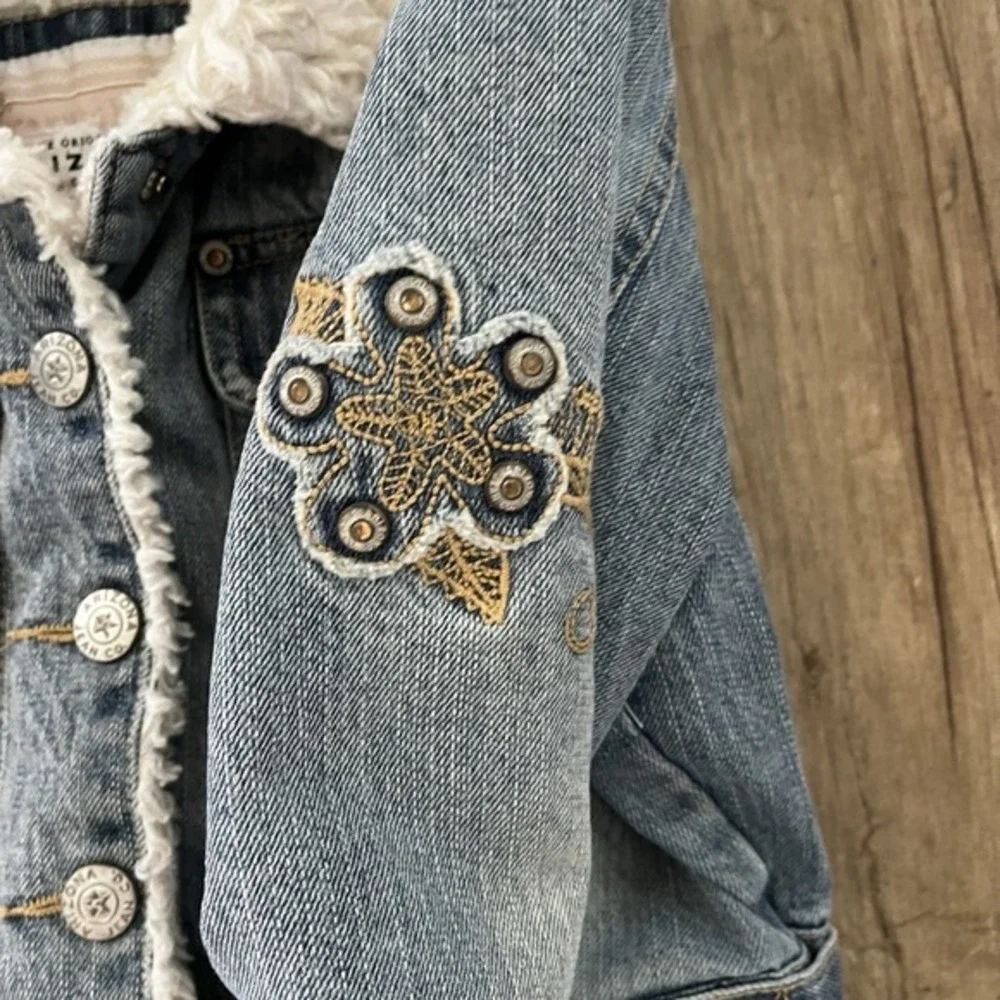 Original Arizona Jean Co. Girls Warm Denim Jean Jacket Faux-Fur Lining Cream 7/8